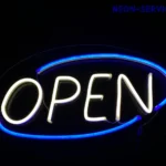 Logo OPEN ramka niebieska LED neon